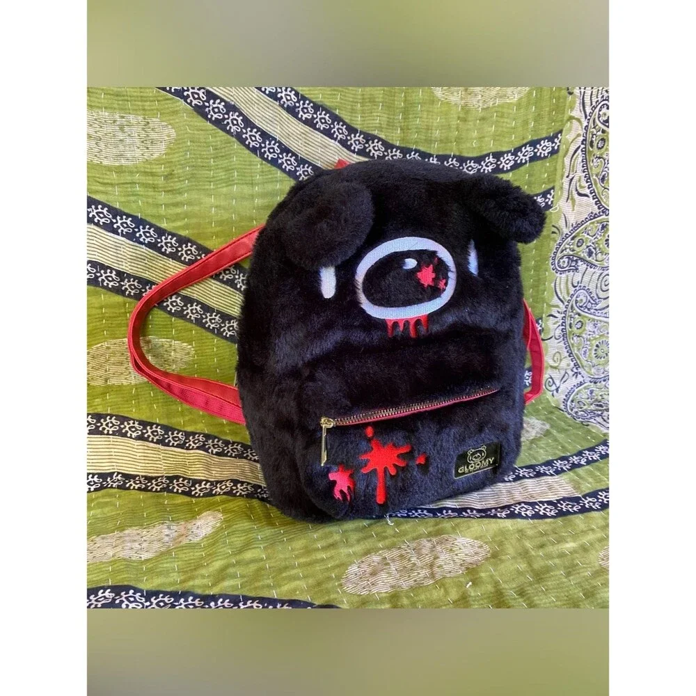 Bioworld Black Gloomy Naughty Grizzly Fuzzy Plush Mini Backpack Kawaii Kidcore